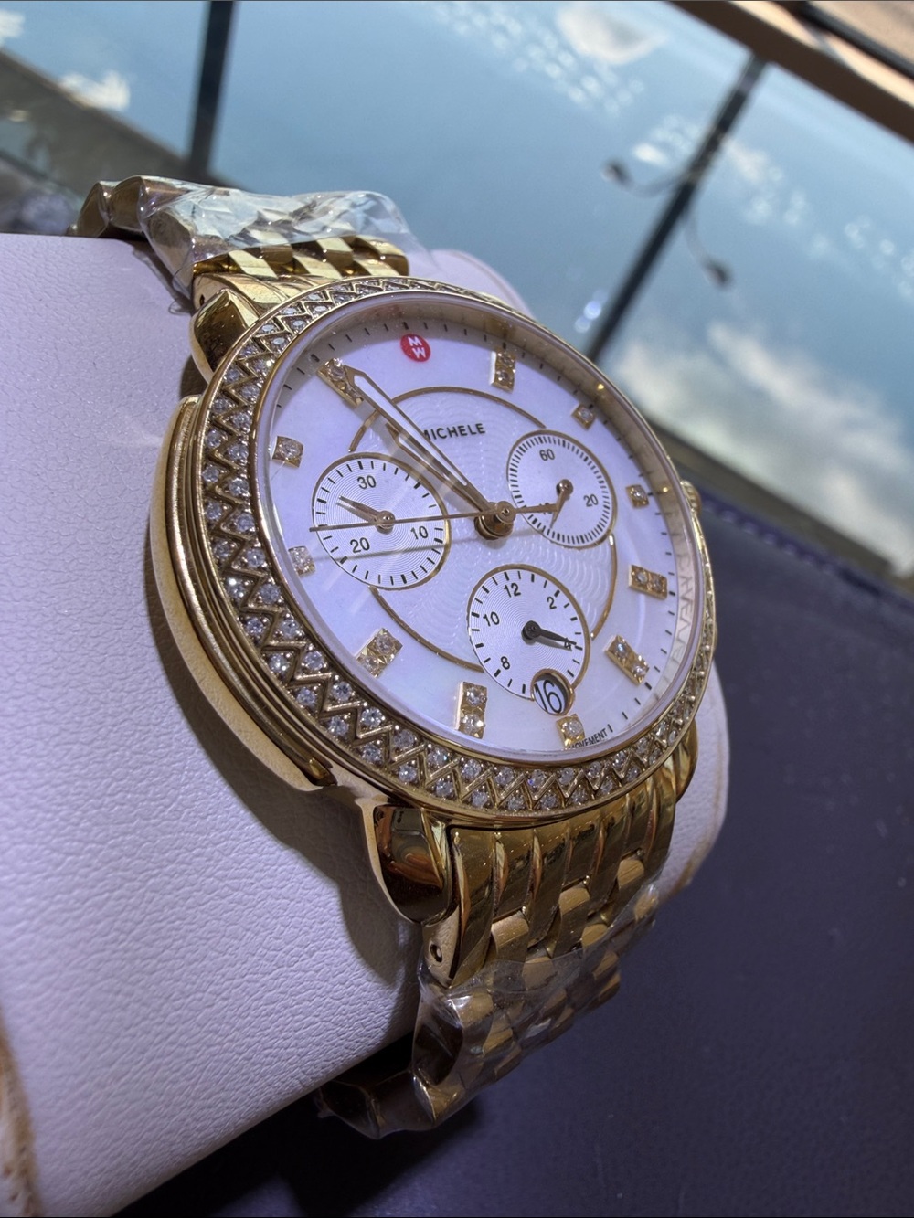 Michele Gold-Tone Diamond Accent Chronograph Watch with White Dial - Picture 8 of 14